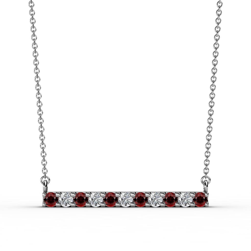 Noela 2.70 mm Round Red Garnet and Diamond Horizontal Bar Pendant Necklace 