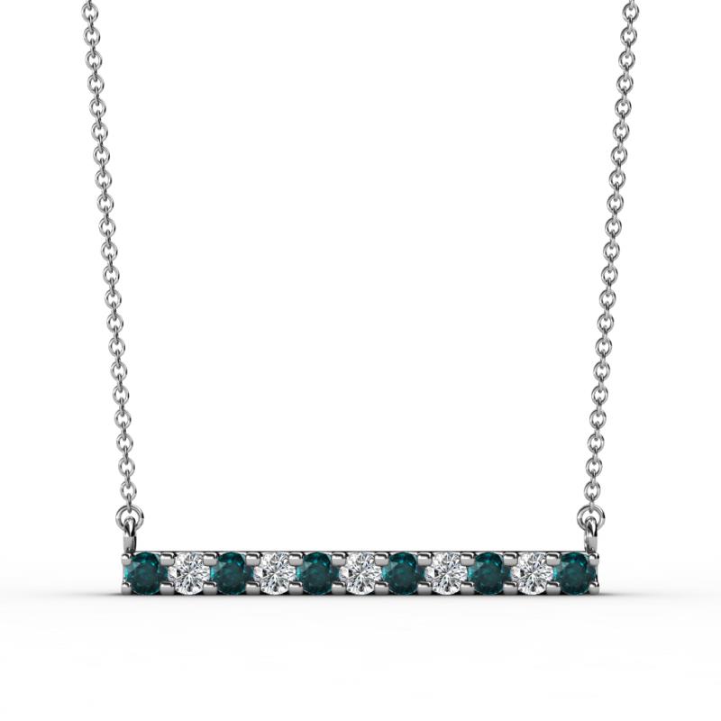 Noela 2.70 mm Round London Blue Topaz and Diamond Horizontal Bar Pendant Necklace 