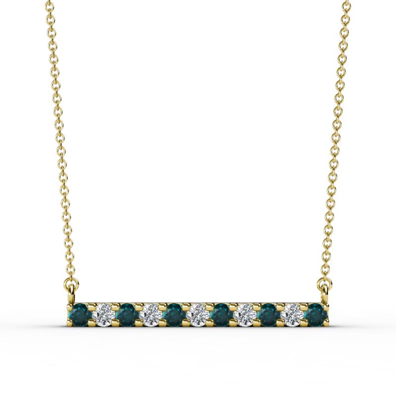 Noela 2.70 mm Round London Blue Topaz and Diamond Horizontal Bar Pendant Necklace 