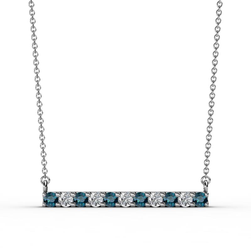 Noela 2.70 mm Round Blue and White Diamond Horizontal Bar Pendant Necklace 