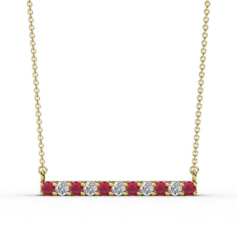 Noela 2.70 mm Round Ruby and Diamond Horizontal Bar Pendant Necklace 