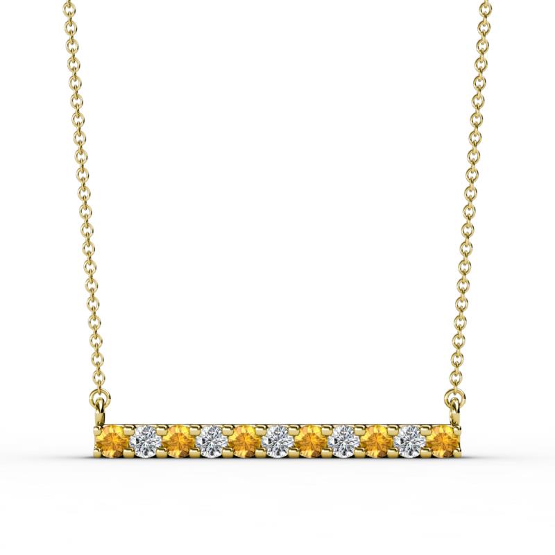 Noela 2.70 mm Round Citrine and Diamond Horizontal Bar Pendant Necklace 