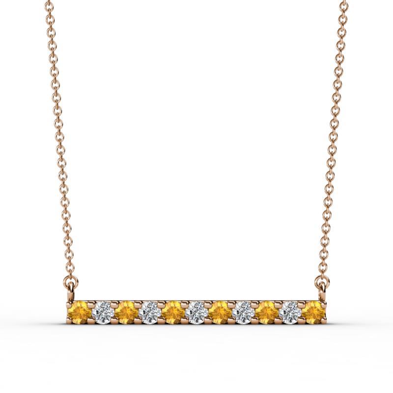 Noela 2.70 mm Round Citrine and Diamond Horizontal Bar Pendant Necklace 