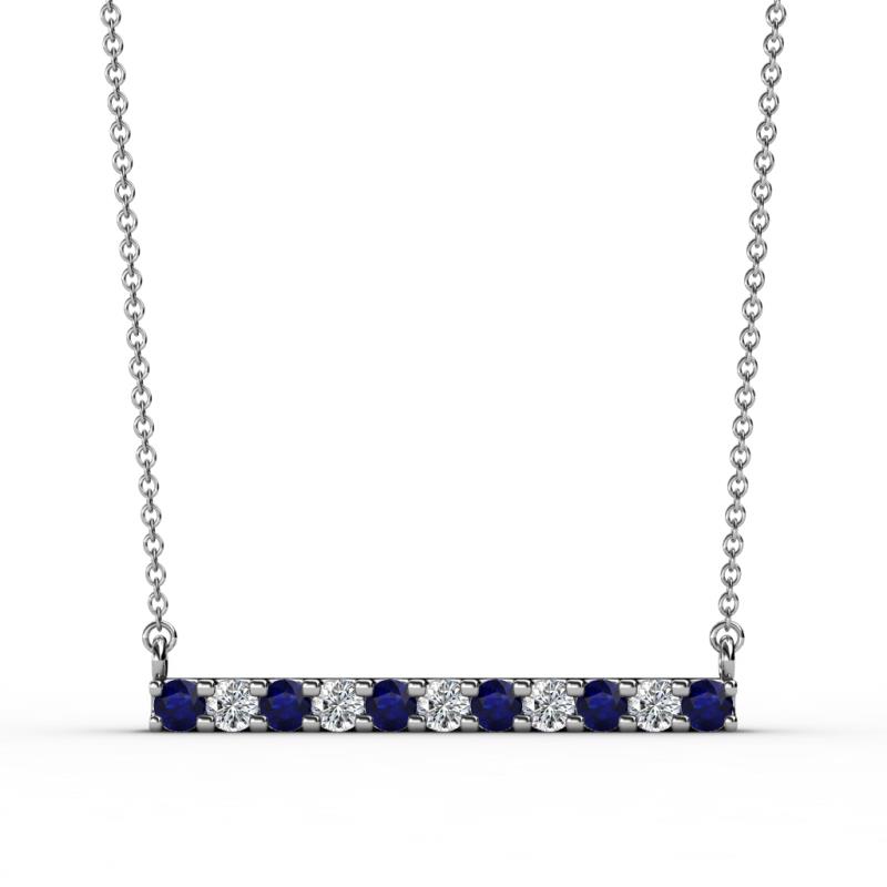 Noela 2.70 mm Round Blue Sapphire and Lab Grown Diamond Horizontal Bar Pendant Necklace 