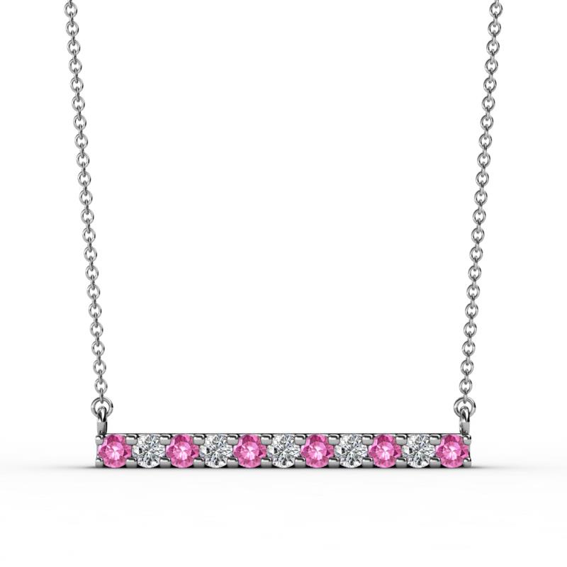 Noela 2.70 mm Round Pink Sapphire and Lab Grown Diamond Horizontal Bar Pendant Necklace 