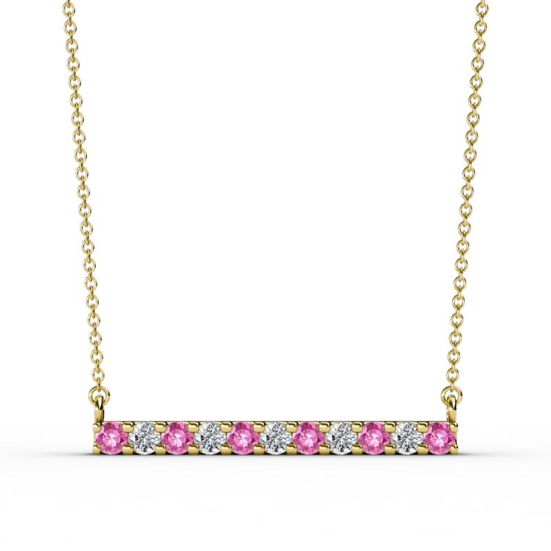 Noela 2.70 mm Round Pink Sapphire and Lab Grown Diamond Horizontal Bar Pendant Necklace 