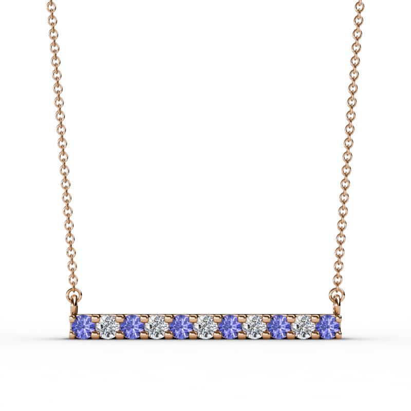 Noela 2.70 mm Round Tanzanite and Lab Grown Diamond Horizontal Bar Pendant Necklace 