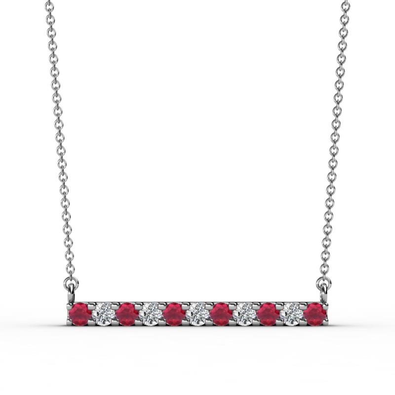 Noela 2.70 mm Round Ruby and Lab Grown Diamond Horizontal Bar Pendant Necklace 