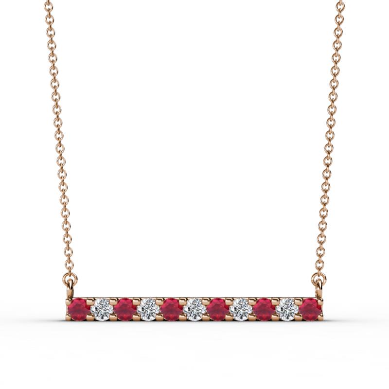Noela 2.70 mm Round Ruby and Lab Grown Diamond Horizontal Bar Pendant Necklace 