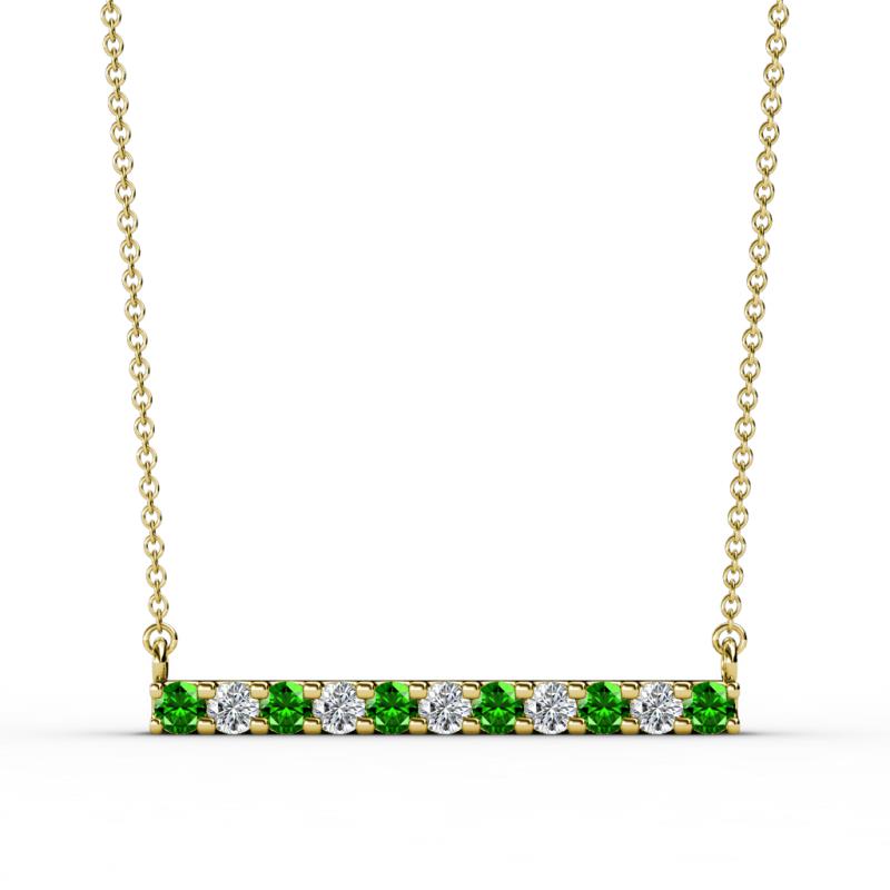 Noela 2.70 mm Round Green Garnet and Lab Grown Diamond Horizontal Bar Pendant Necklace 