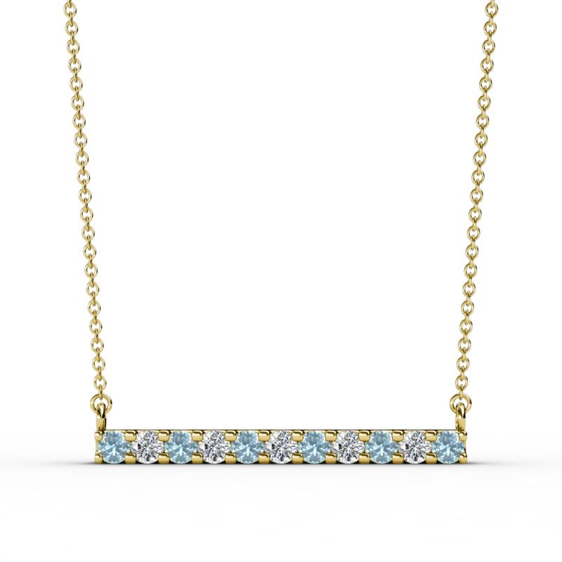 Noela 2.70 mm Round Aquamarine and Lab Grown Diamond Horizontal Bar Pendant Necklace 