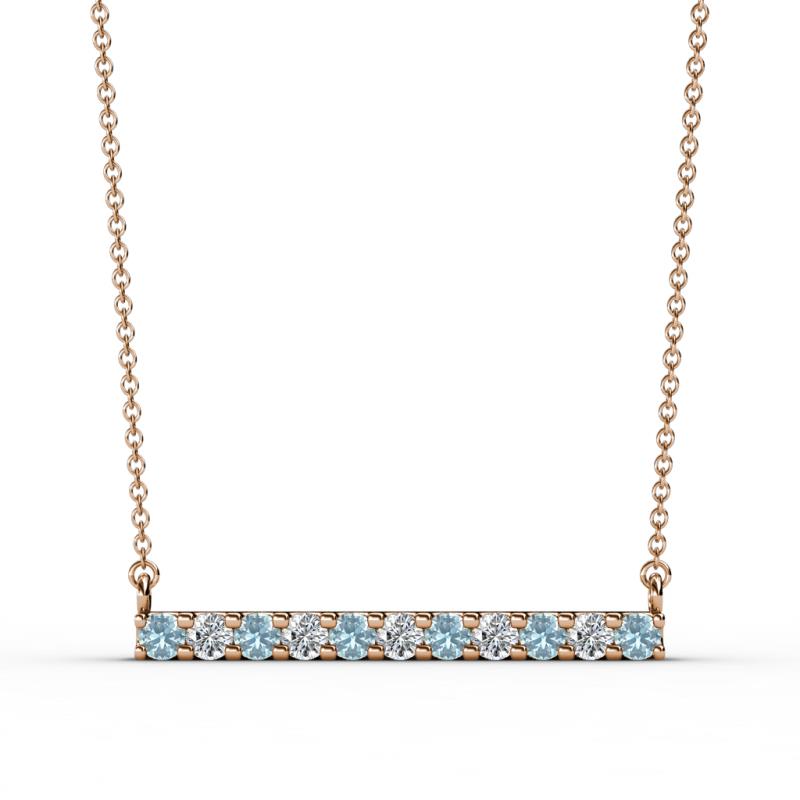 Noela 2.70 mm Round Aquamarine and Lab Grown Diamond Horizontal Bar Pendant Necklace 