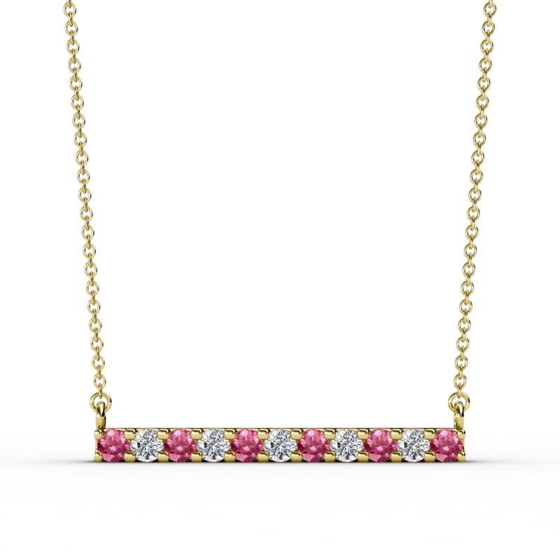 Noela 2.70 mm Round Pink Tourmaline and Lab Grown Diamond Horizontal Bar Pendant Necklace 