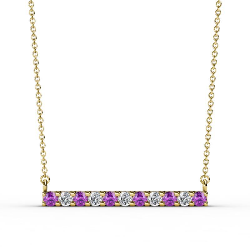 Noela 2.70 mm Round Amethyst and Lab Grown Diamond Horizontal Bar Pendant Necklace 