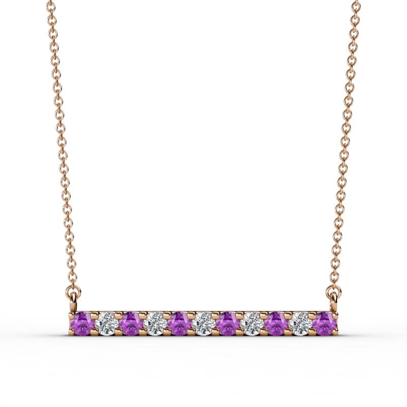 Noela 2.70 mm Round Amethyst and Lab Grown Diamond Horizontal Bar Pendant Necklace 