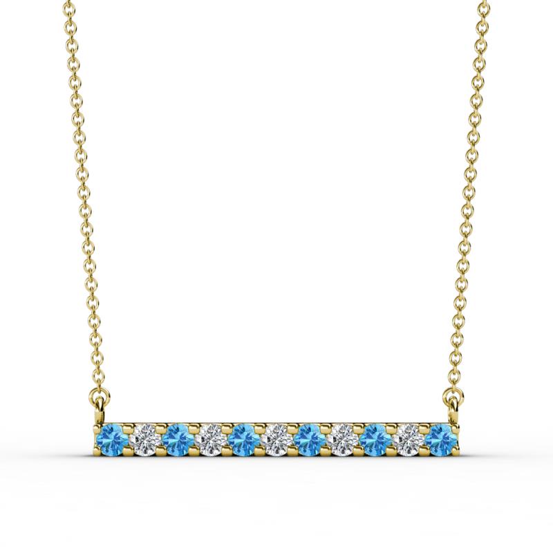 Noela 2.70 mm Round Blue Topaz and Lab Grown Diamond Horizontal Bar Pendant Necklace 