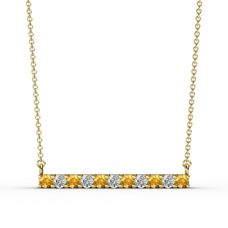 Noela 2.70 mm Round Citrine and Lab Grown Diamond Horizontal Bar Pendant Necklace 