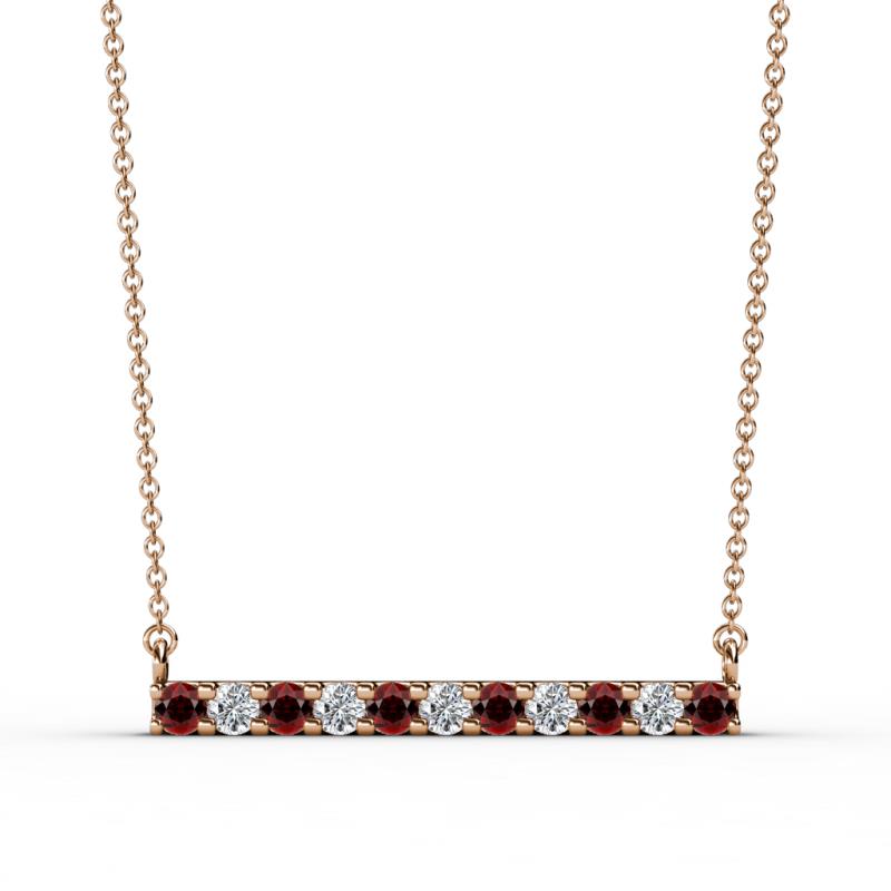 Noela 2.70 mm Round Red Garnet and Lab Grown Diamond Horizontal Bar Pendant Necklace 