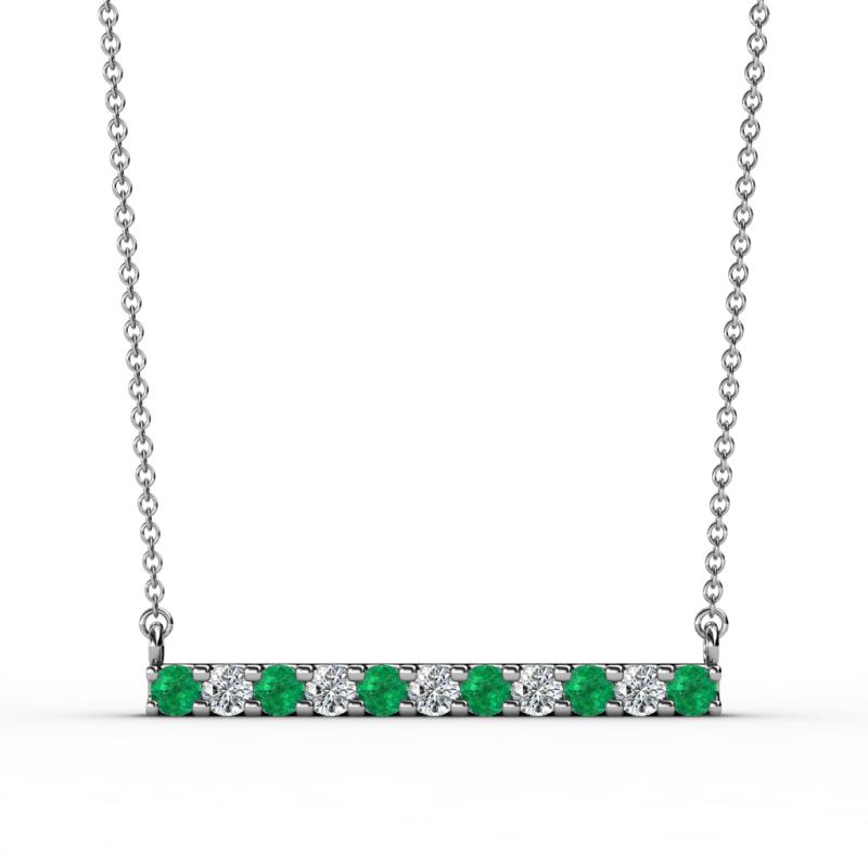 Noela 2.70 mm Round Emerald and Lab Grown Diamond Horizontal Bar Pendant Necklace 