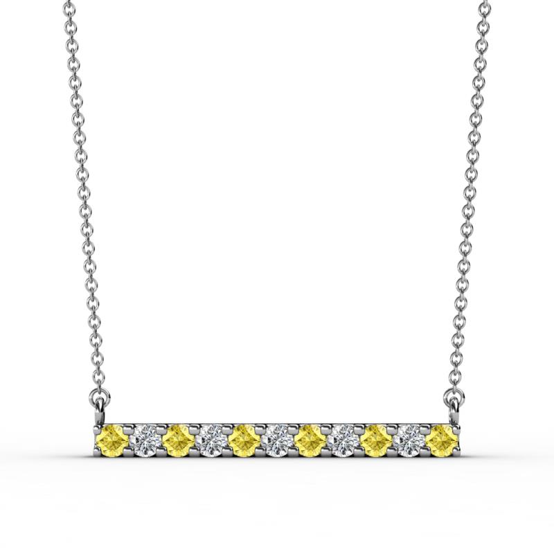 Noela 2.70 mm Round Yellow Sapphire and Lab Grown Diamond Horizontal Bar Pendant Necklace 