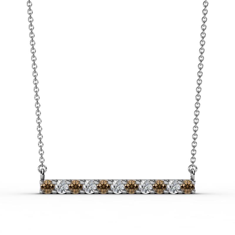 Noela 2.70 mm Round Smoky Quartz and Lab Grown Diamond Horizontal Bar Pendant Necklace 