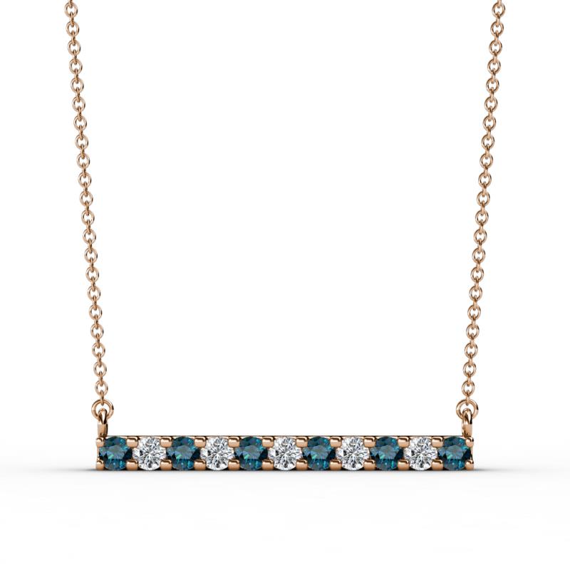 Noela 2.70 mm Round Blue Diamond and White Lab Grown Diamond Horizontal Bar Pendant Necklace 
