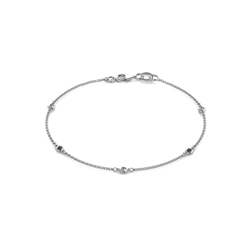 Aizza (5 Stn/2mm) Blue Sapphire and Diamond Station Bracelet 