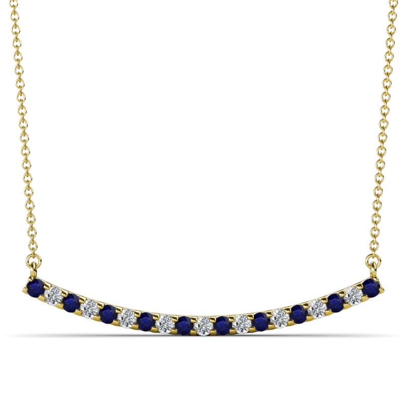 Nancy 2.00 mm Round Blue Sapphire and Diamond Curved Bar Pendant Necklace 