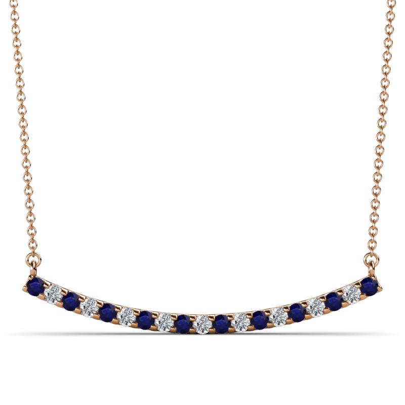 Nancy 2.00 mm Round Blue Sapphire and Diamond Curved Bar Pendant Necklace 