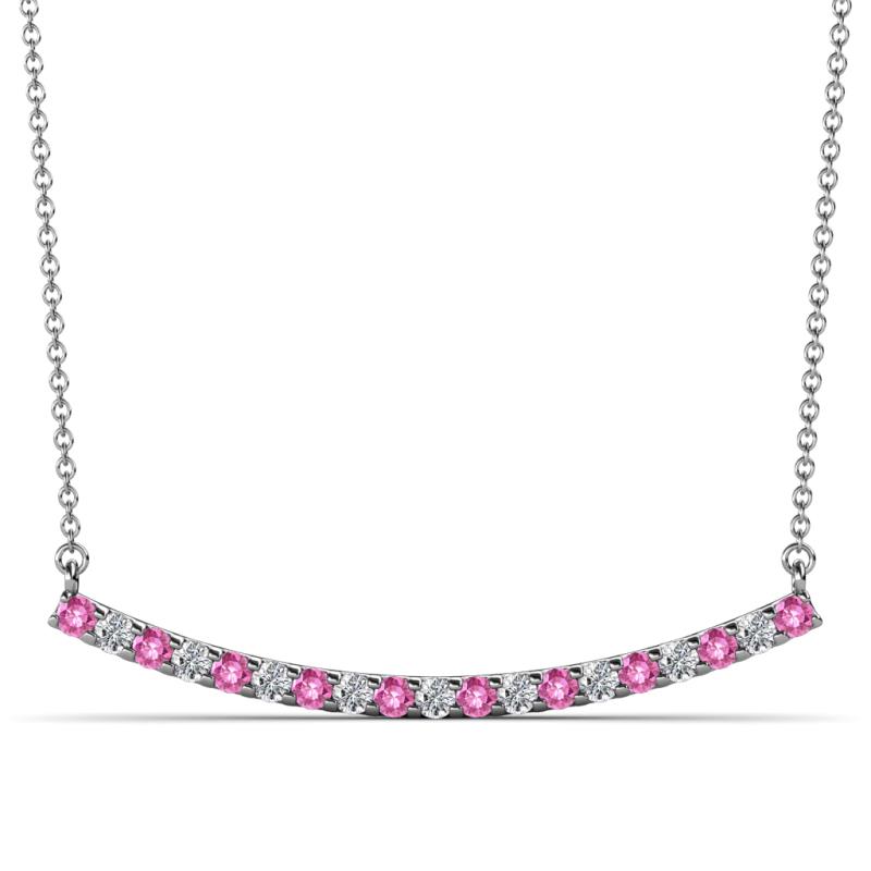 Nancy 2.00 mm Round Pink Sapphire and Diamond Curved Bar Pendant Necklace 