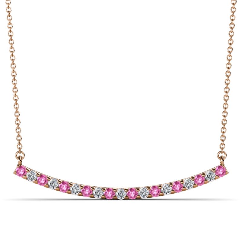 Nancy 2.00 mm Round Pink Sapphire and Diamond Curved Bar Pendant Necklace 
