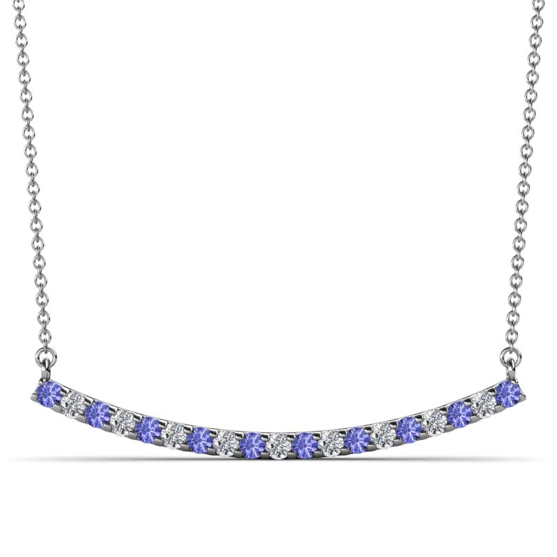 Nancy 2.00 mm Round Tanzanite and Diamond Curved Bar Pendant Necklace 
