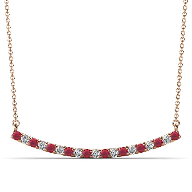 Nancy 2.00 mm Round Ruby and Diamond Curved Bar Pendant Necklace 