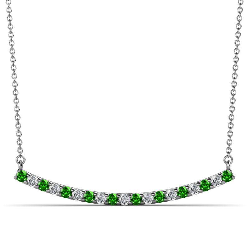 Nancy 2.00 mm Round Green Garnet and Diamond Curved Bar Pendant Necklace 