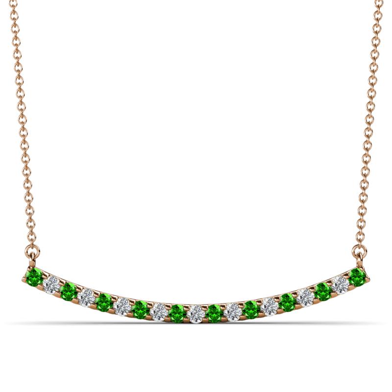 Nancy 2.00 mm Round Green Garnet and Diamond Curved Bar Pendant Necklace 