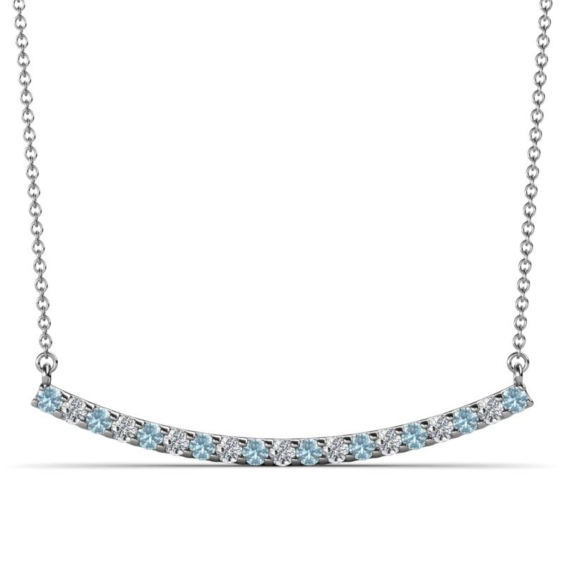 Nancy 2.00 mm Round Aquamarine and Diamond Curved Bar Pendant Necklace 