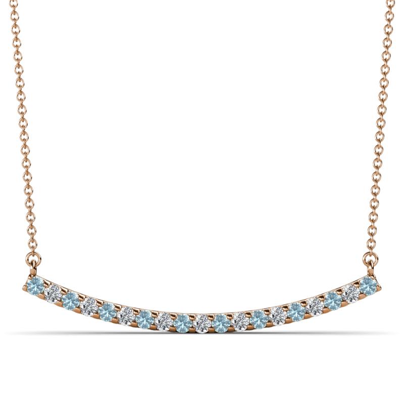 Nancy 2.00 mm Round Aquamarine and Diamond Curved Bar Pendant Necklace 