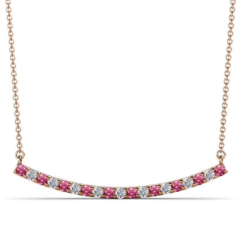 Nancy 2.00 mm Round Pink Tourmaline and Diamond Curved Bar Pendant Necklace 