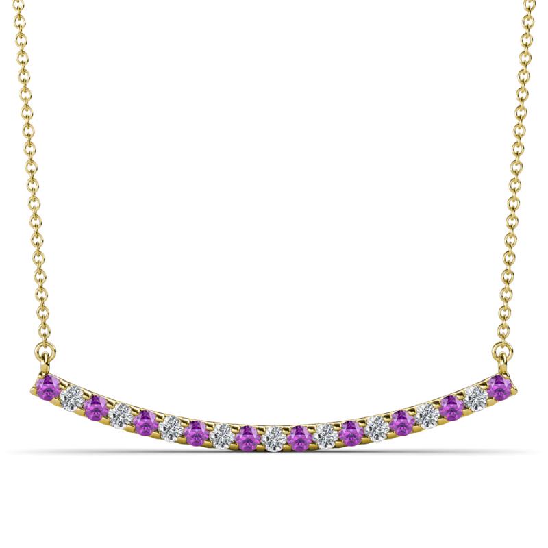 Nancy 2.00 mm Round Amethyst and Diamond Curved Bar Pendant Necklace 