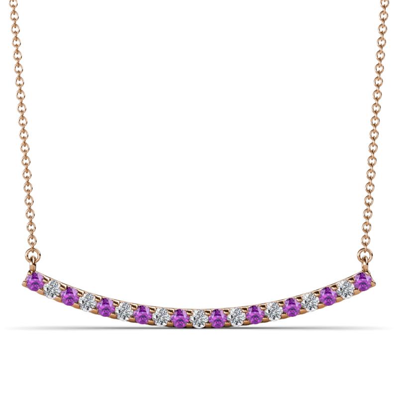 Nancy 2.00 mm Round Amethyst and Diamond Curved Bar Pendant Necklace 