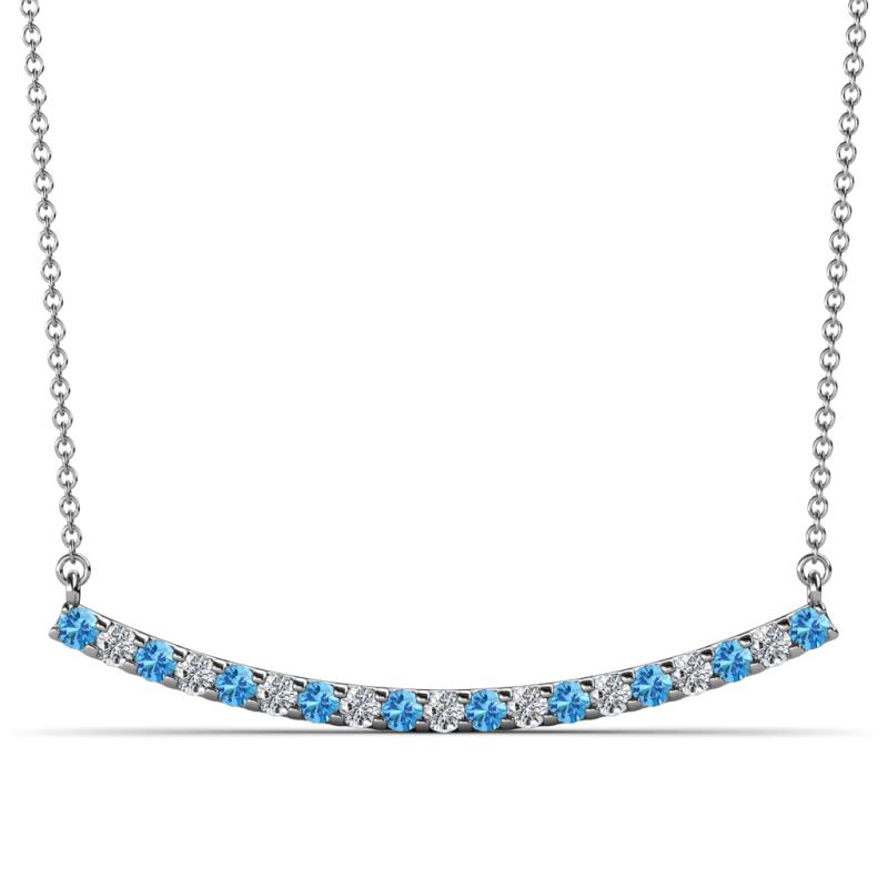 Nancy 2.00 mm Round Blue Topaz and Diamond Curved Bar Pendant Necklace 