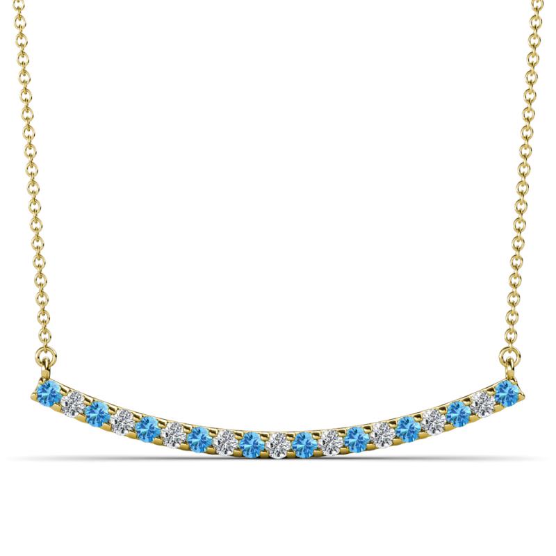 Nancy 2.00 mm Round Blue Topaz and Diamond Curved Bar Pendant Necklace 