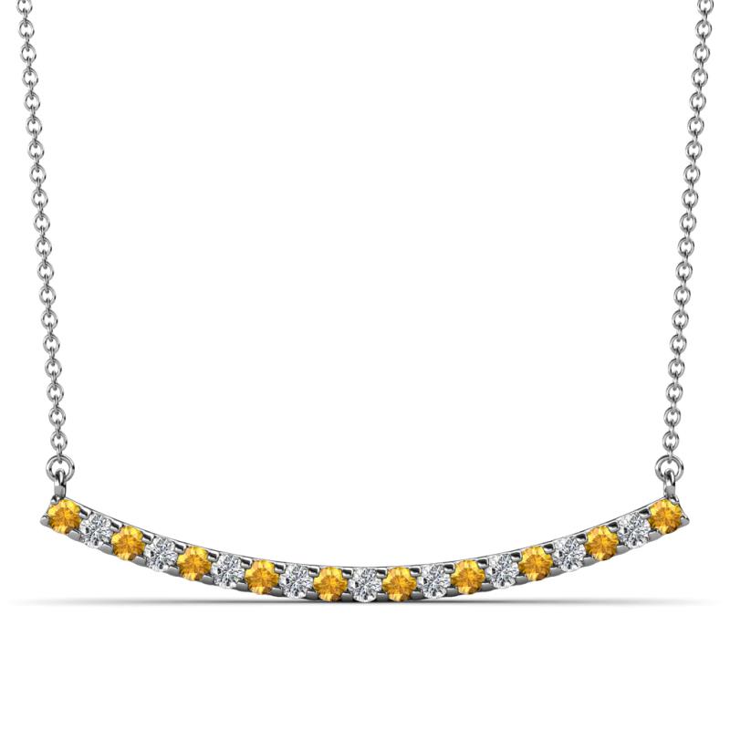 Nancy 2.00 mm Round Citrine and Diamond Curved Bar Pendant Necklace 