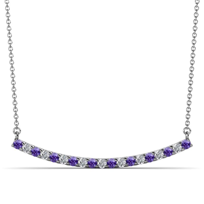 Nancy 2.00 mm Round Iolite and Diamond Curved Bar Pendant Necklace 
