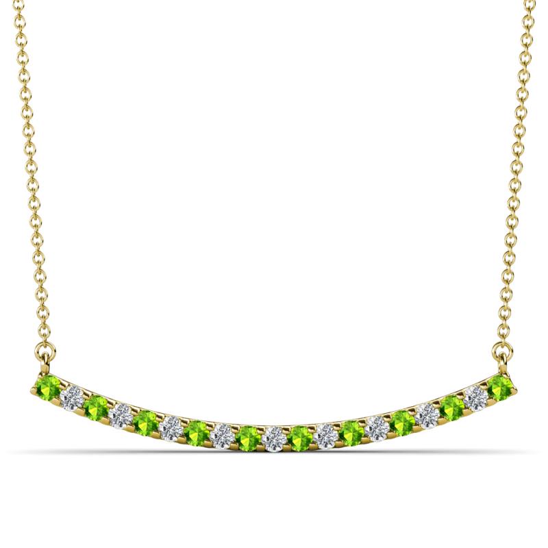 Nancy 2.00 mm Round Peridot and Diamond Curved Bar Pendant Necklace 
