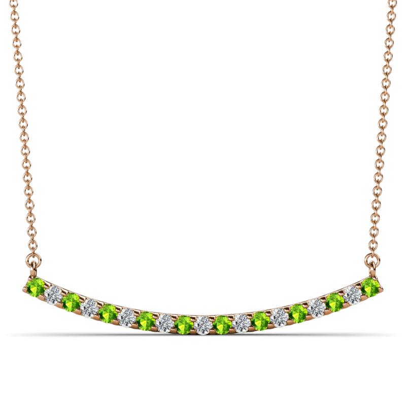 Nancy 2.00 mm Round Peridot and Diamond Curved Bar Pendant Necklace 