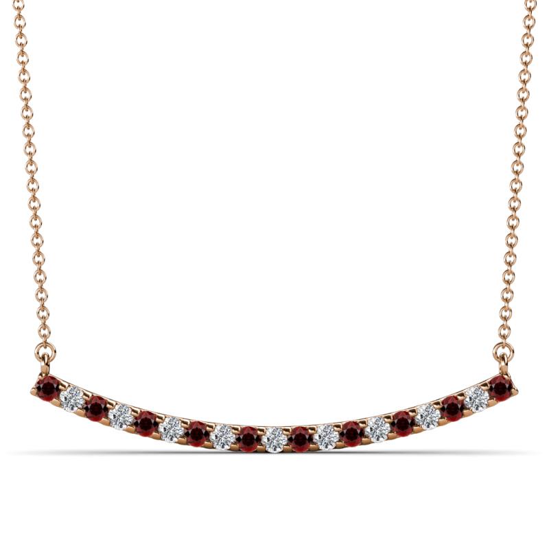 Nancy 2.00 mm Round Red Garnet and Diamond Curved Bar Pendant Necklace 