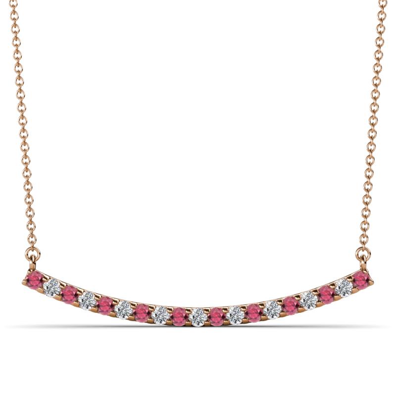 Nancy 2.00 mm Round Rhodolite Garnet and Diamond Curved Bar Pendant Necklace 