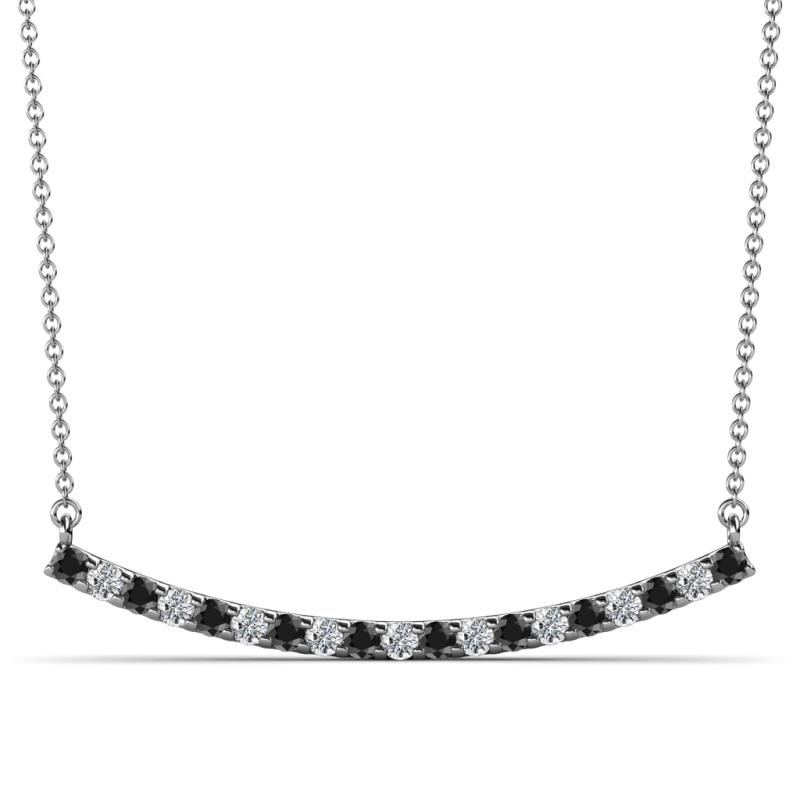 Nancy 2.00 mm Round Black and White Diamond Curved Bar Pendant Necklace 