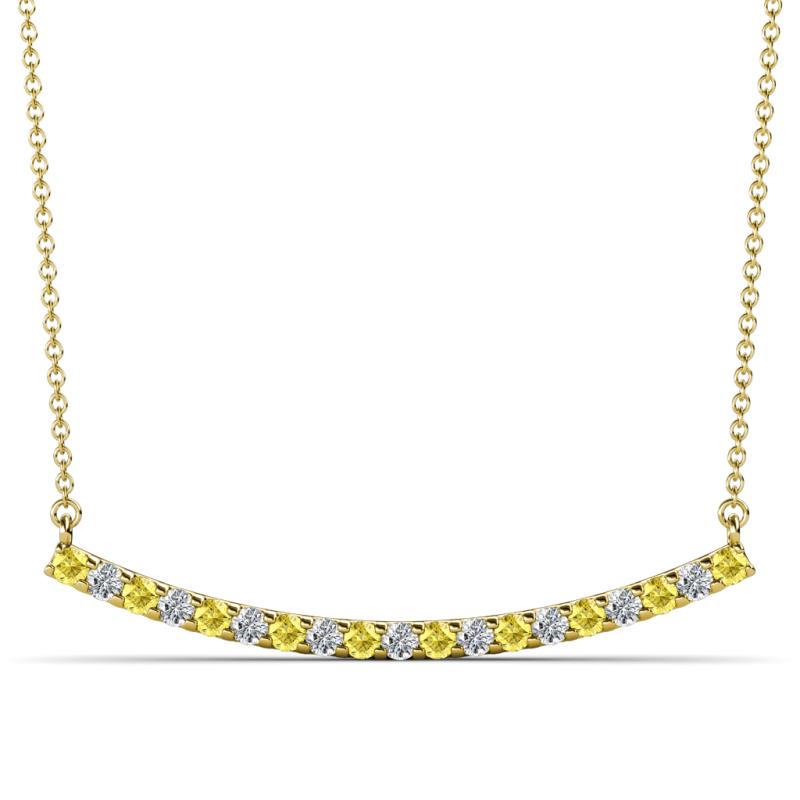Nancy 2.00 mm Round Yellow Sapphire and Diamond Curved Bar Pendant Necklace 